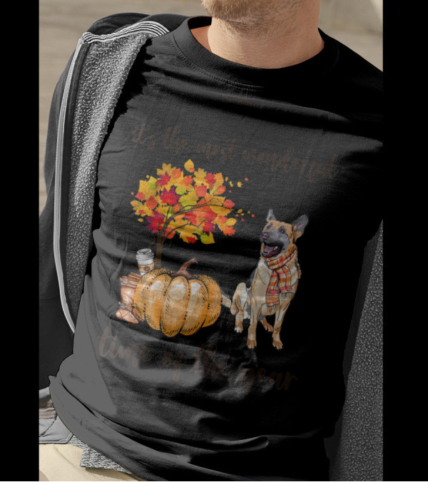 It's The Most Wonderful Time Of The Year German Shepherd Pumpkin Fall Leaves Scarf Coffee Boots T-Shirt