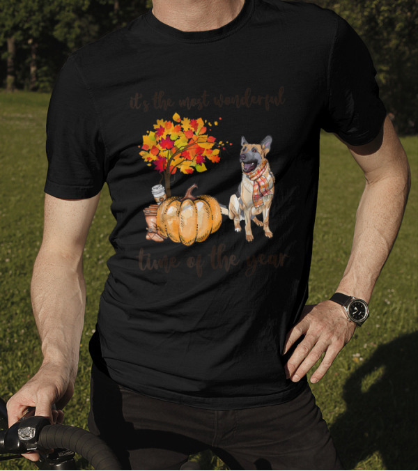 It's The Most Wonderful Time Of The Year German Shepherd Pumpkin Fall Leaves Scarf Coffee Boots T-Shirt