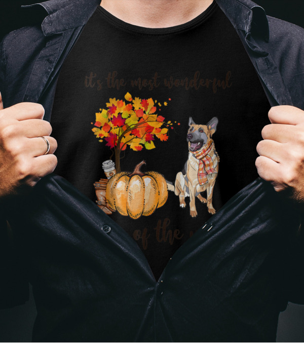 It's The Most Wonderful Time Of The Year German Shepherd Pumpkin Fall Leaves Scarf Coffee Boots T-Shirt