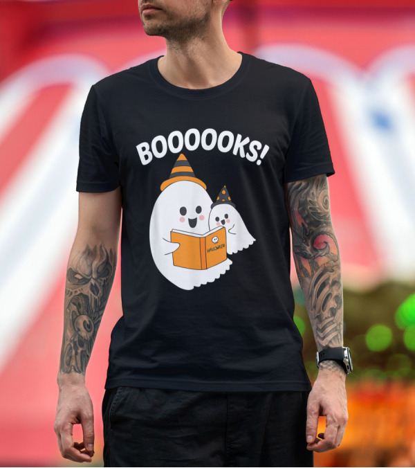 Premium T-Shirt: Halloween Ghost Booooooks Boo Read Books Funny Teacher T-Shirt Halloween Ghost Booooooks Boo Read Books Funny Teacher T-Shirt