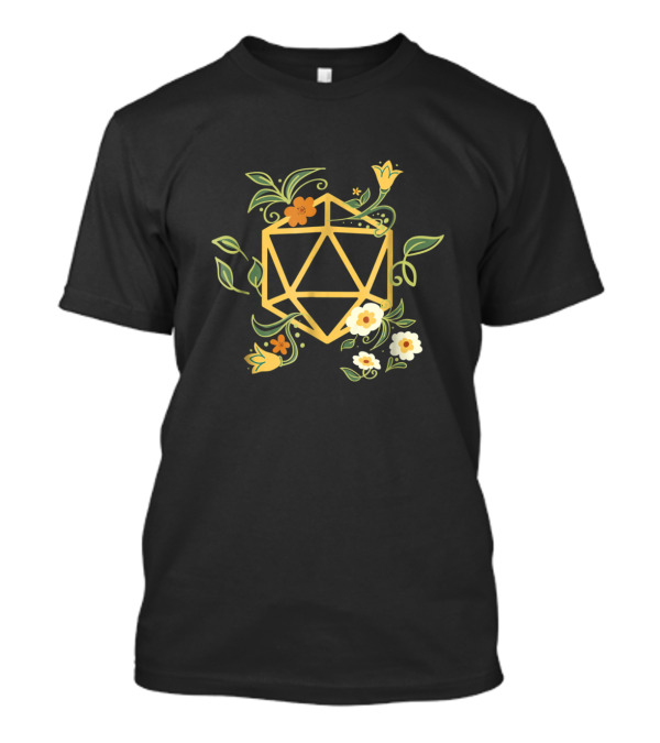 Polyhedral D20 Dice Floral Geeky Plant Nerdy T-Shirt