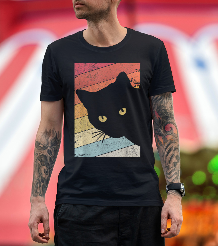 Cat Style oM1BD Retro Silhouette Vintage Stripes T-Shirt