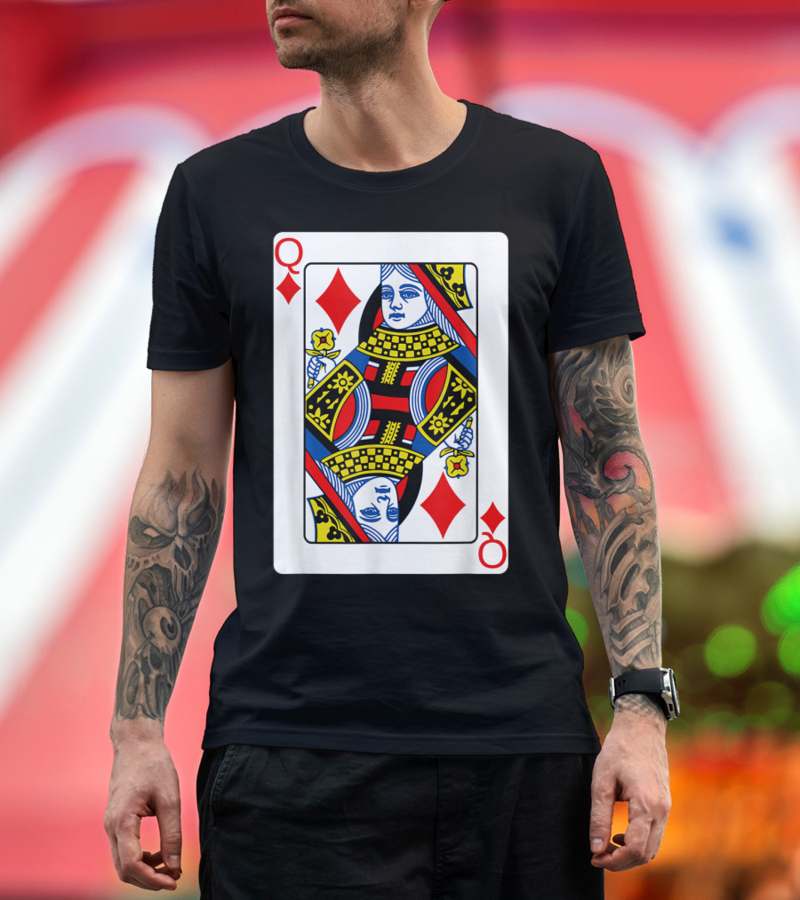 Queen Of Diamonds Playing Card Poker Player Iconic Deck T-Shirt
