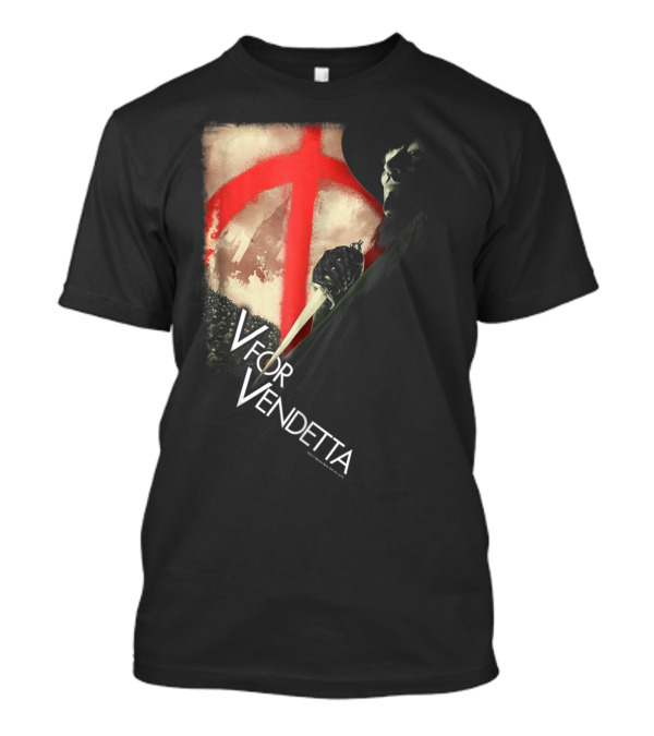 V For Vendetta Anarchist Mask Revolution With Red Symbol And Shadowy Figure T-Shirt