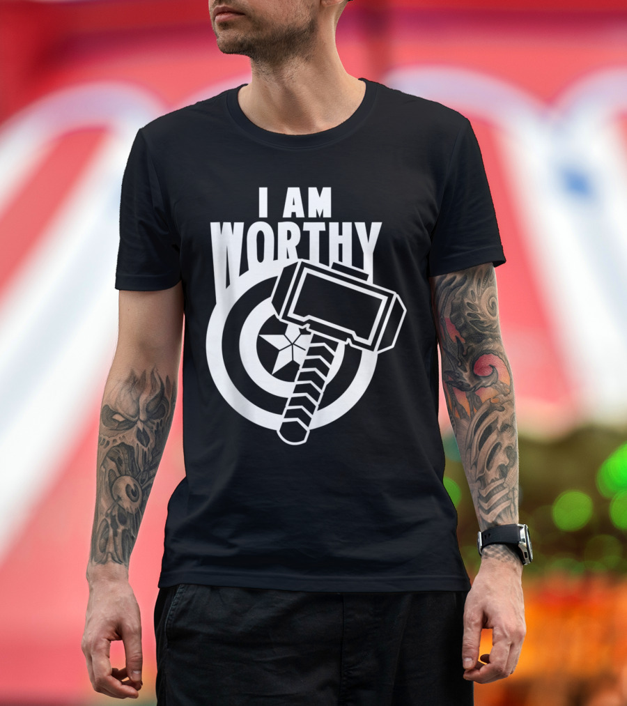 Avengers Endgame Captain America I Am Worthy Mjolnir Shield Hammer T-Shirt