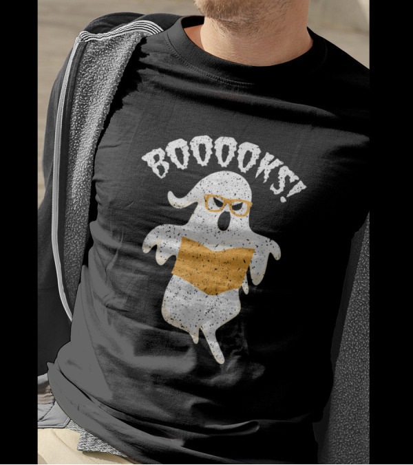 BOOOOKS Nerd Ghost Reading Boooks Halloween T-Shirt