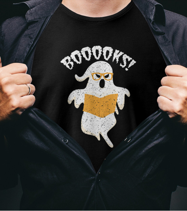 BOOOOKS Nerd Ghost Reading Boooks Halloween T-Shirt