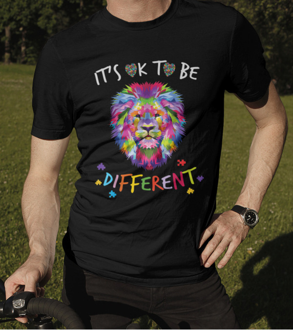 It's OK To Be Different Colorful Lion Autism Awareness T-Shirt