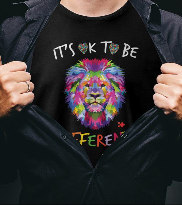 It's OK To Be Different Colorful Lion Autism Awareness T-Shirt