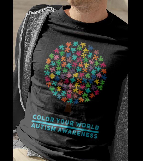 Color Your World Autism Awareness Puzzle Tree T-Shirt