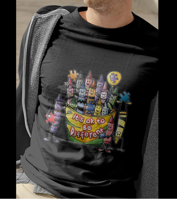 It's Ok To Be Different Crayons Autism Awareness Puzzle Pieces T-Shirt
