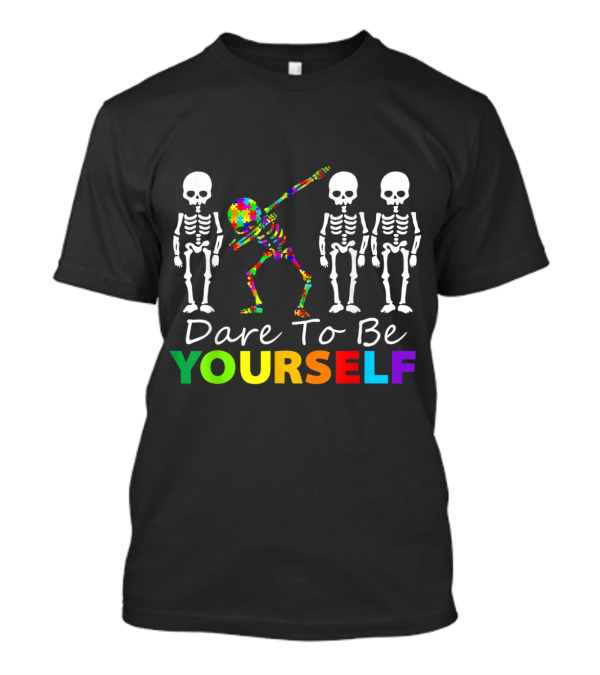 Dare To Be Yourself Skeleton Dabbing Autism Puzzle T-Shirt