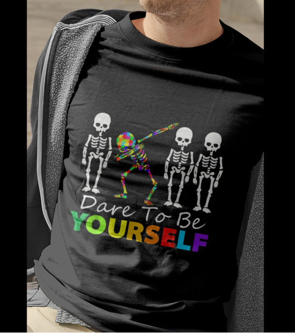 Dare To Be Yourself Skeleton Dabbing Autism Puzzle T-Shirt