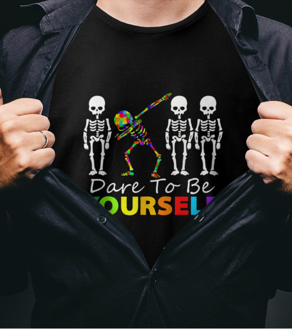 Dare To Be Yourself Skeleton Dabbing Autism Puzzle T-Shirt