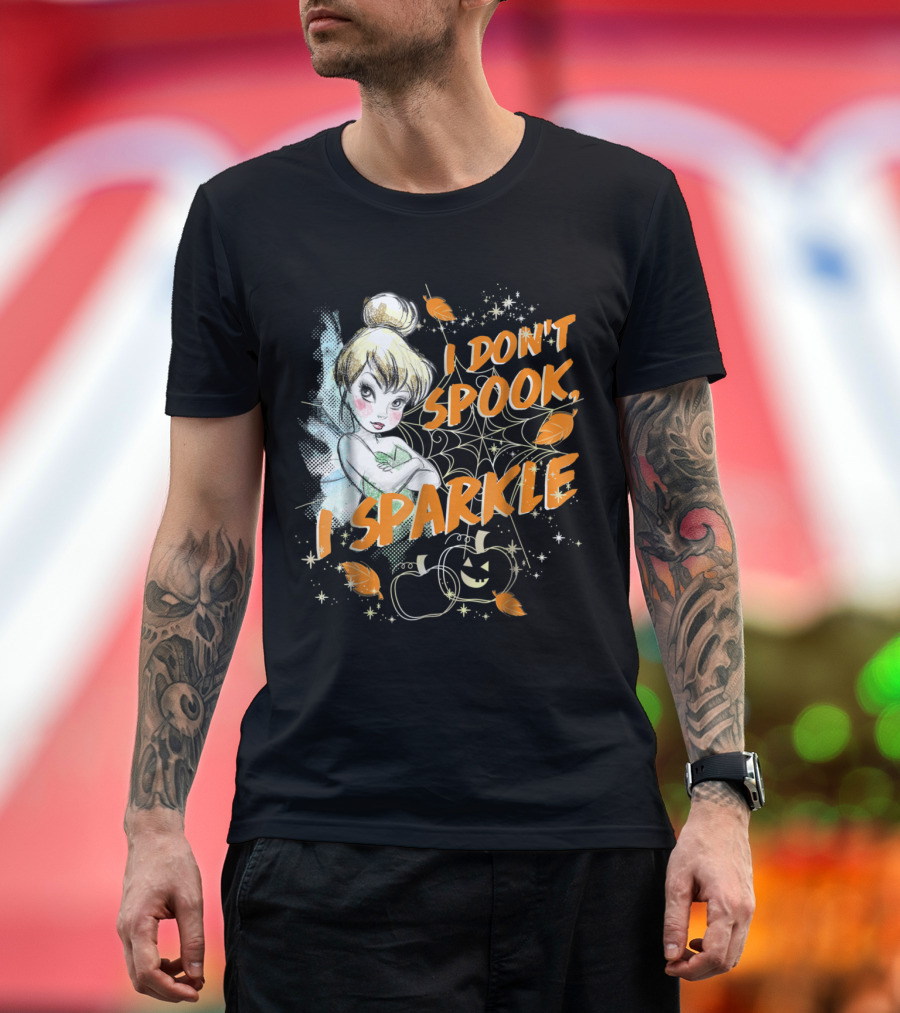Disney Tinkerbell Halloween I Don't Spook, I Sparkle Pumpkin Leaves T-Shirt