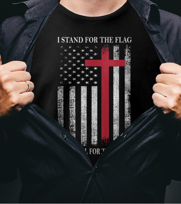 I Stand For The Flag USA Kneel For The Cross American Flag Red Christian T-Shirt