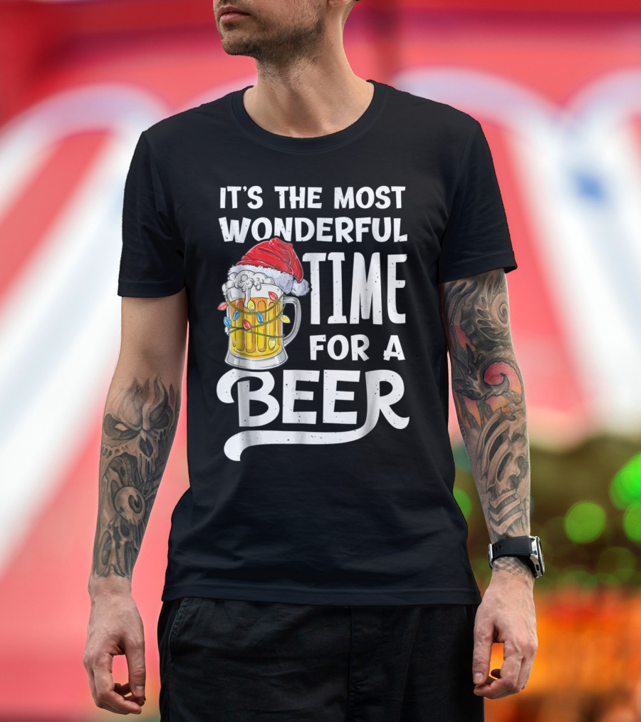 IT'S THE MOST WONDERFUL TIME FOR A BEER SANTA HAT AND LIGHTS T-Shirt