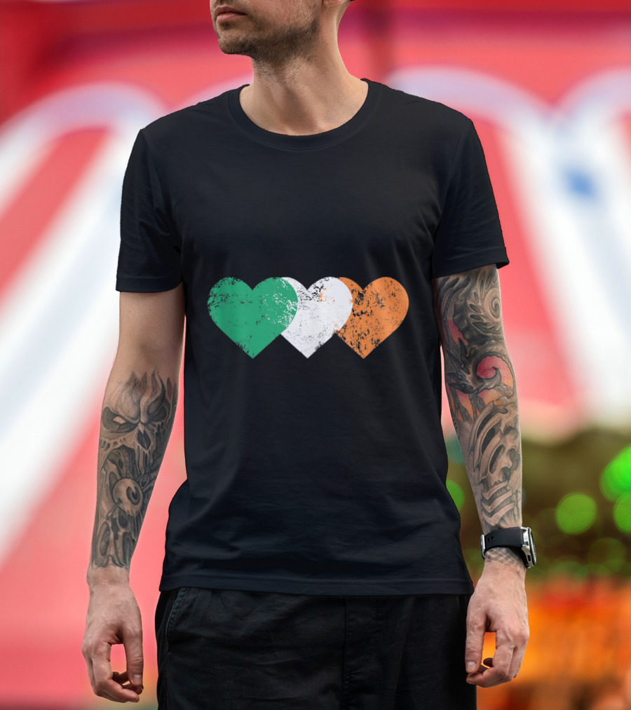 3 Hearts Ireland Flag St. Patricks Day Irish Flags Tricolor Hearts T-Shirt
