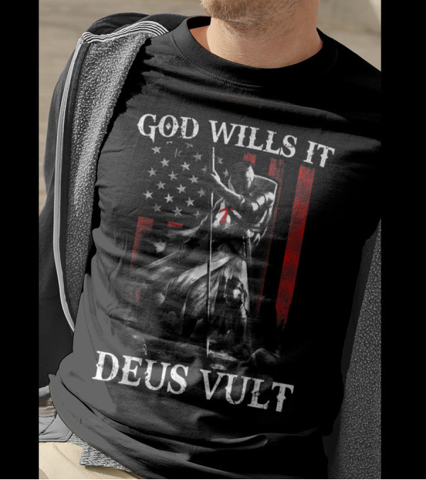 God Wills It Deus Vult Templar Knight American Flag T-Shirt