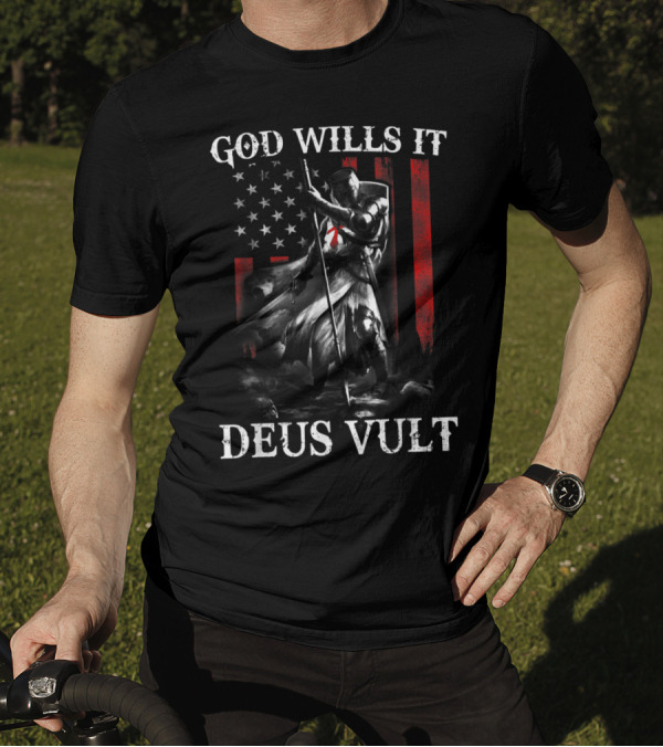 God Wills It Deus Vult Templar Knight American Flag T-Shirt
