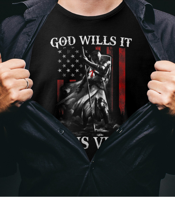 God Wills It Deus Vult Templar Knight American Flag T-Shirt