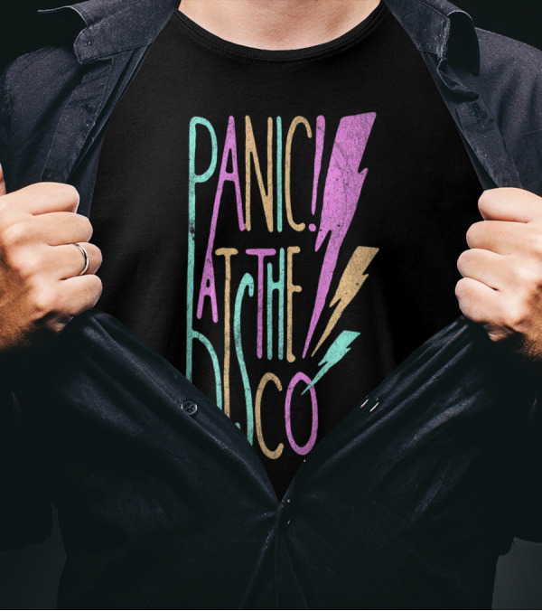 Panic At The Disco Colorful Lightning Bolt Text T-Shirt