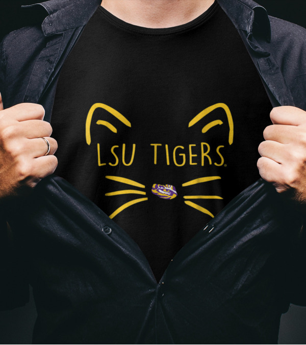 LSU Tigers Cat Face Logo Team Name T-Shirt