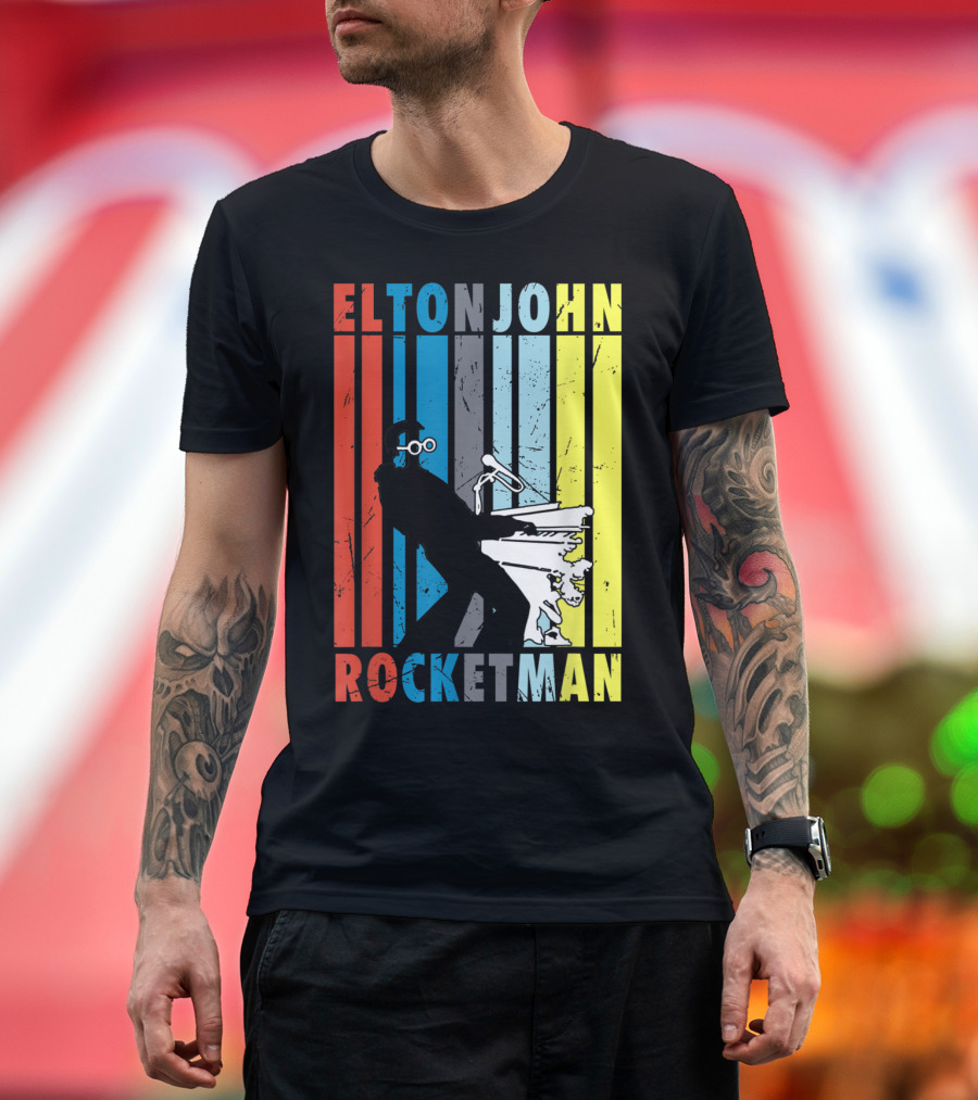 Elton John Rocketman Vintage Piano Silhouette Peanuts T-Shirt
