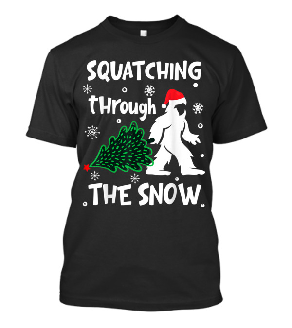 Squatching Through The Snow Christmas Sasquatch Santa Hat Tree T-Shirt