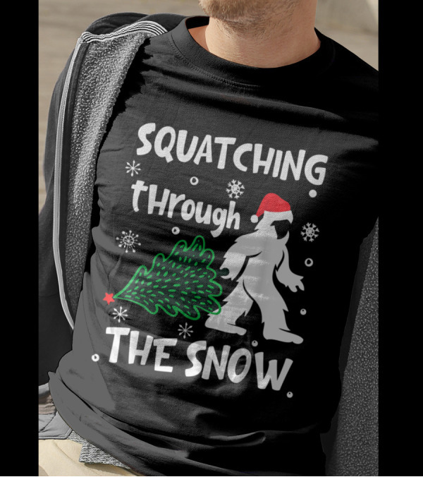 Squatching Through The Snow Christmas Sasquatch Santa Hat Tree T-Shirt