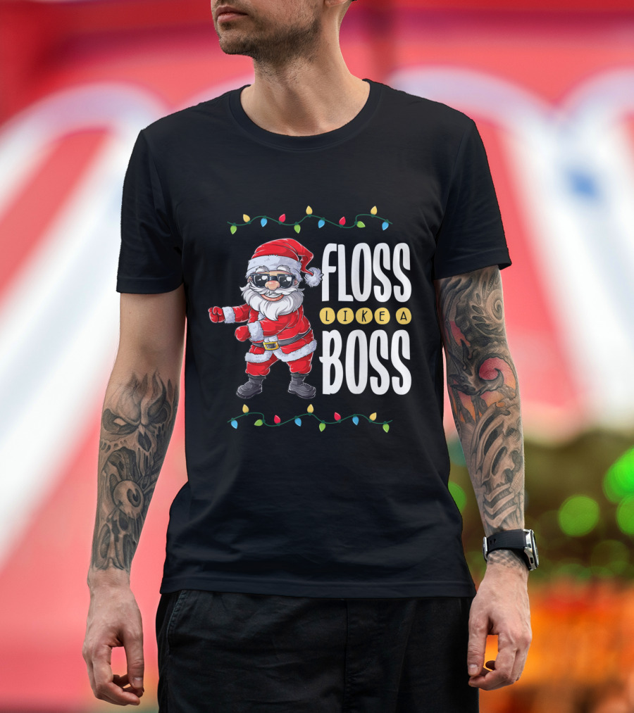 Santa Floss Like A Boss Christmas Xmas Flossing Lights T-Shirt