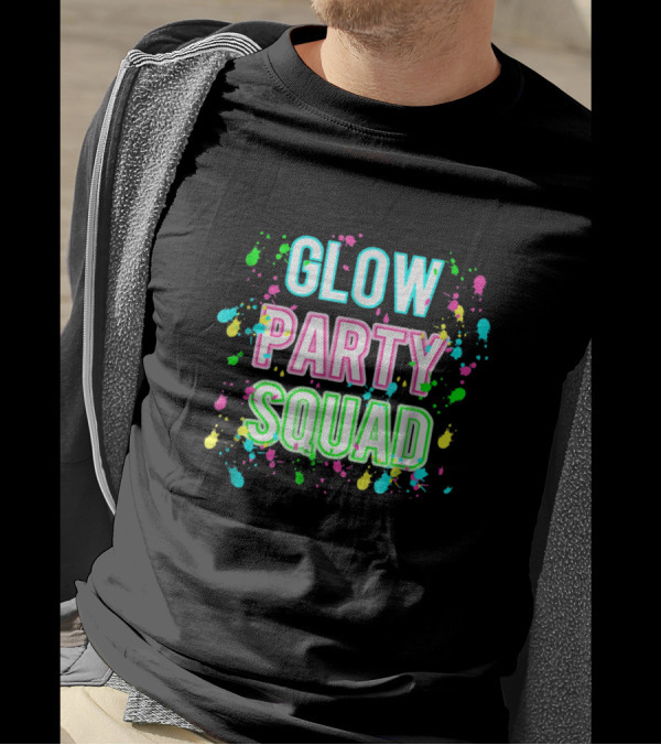 Glow Party Squad Neon Paint Splatter Effect T-Shirt