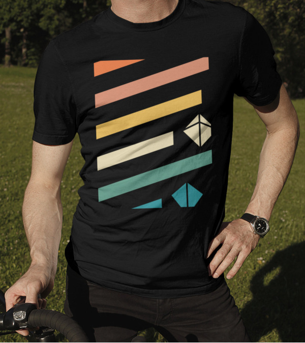 Retro Nerdy Polyhedral Dice Set Minimalist Stripes T-Shirt