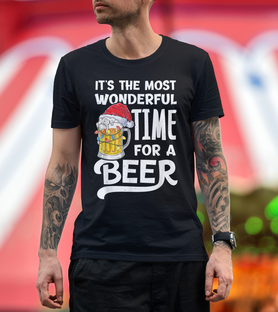 It's The Most Wonderful Time For A Beer Christmas Santa Hat Mug Lights T-Shirt