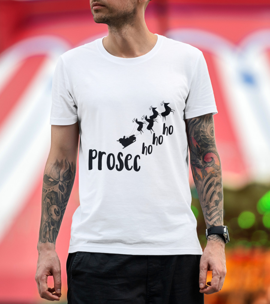 Prosec Ho Ho Ho Funny Christmas Prosecco Sleigh and Reindeers T-Shirt