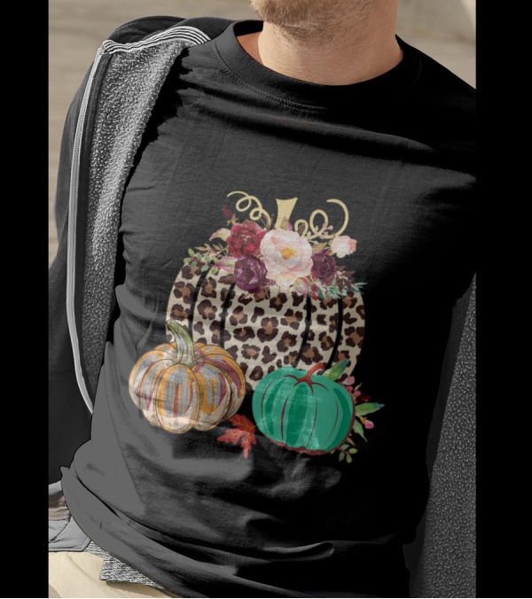 Leopard Cheetah Rustic Pumpkin Floral Trio T-Shirt