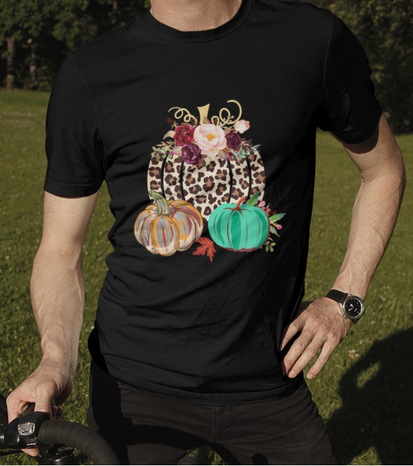 Leopard Cheetah Rustic Pumpkin Floral Trio T-Shirt