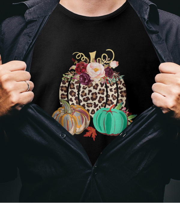 Leopard Cheetah Rustic Pumpkin Floral Trio T-Shirt
