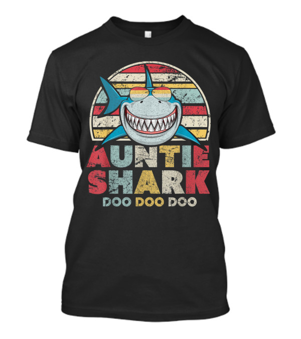 Auntie Shark Doo Doo Doo Retro Stripes T-Shirt