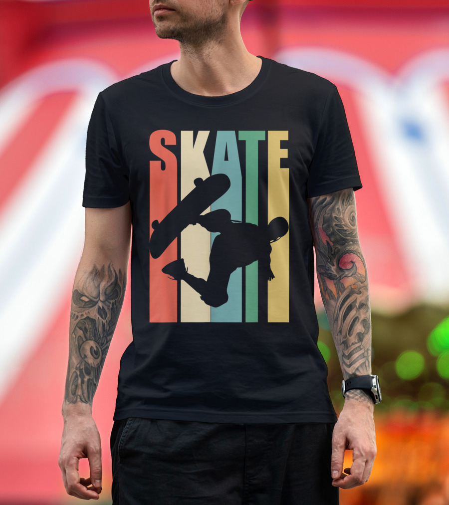 Skateboarder Vintage Skateboarding SKATE Silhouette Retro Colors T-Shirt