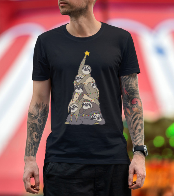 Premium T-Shirt: Christmas Funny Sloth Christmas Tree Star Festive Lights T-Shirt Christmas Funny Sloth Christmas Tree Star Festive Lights T-Shirt