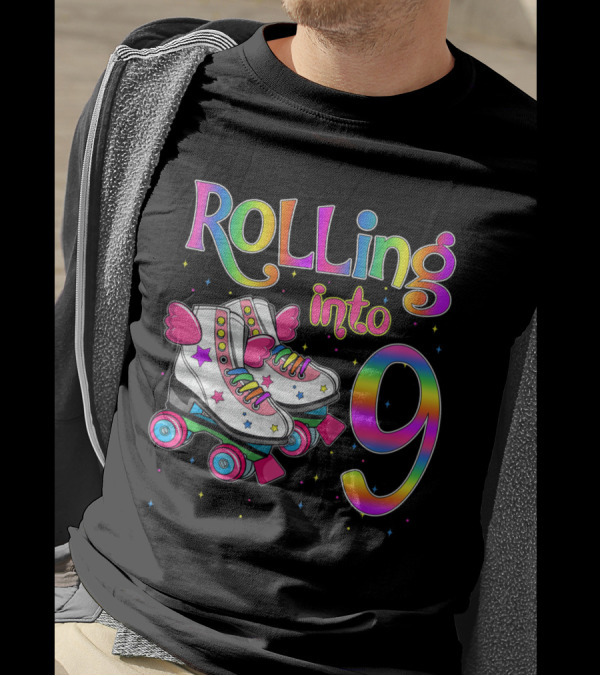 Rolling Into 9 Let's Roll I'm Turning 9 Roller Skate Kids T-Shirt