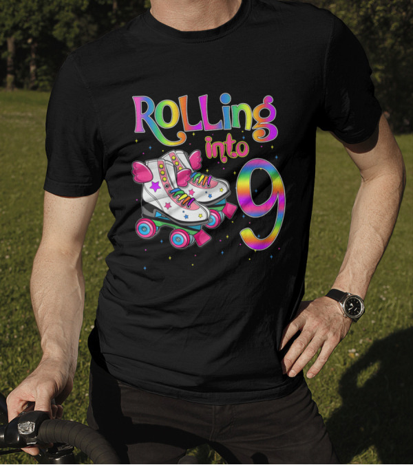 Rolling Into 9 Let's Roll I'm Turning 9 Roller Skate Kids T-Shirt