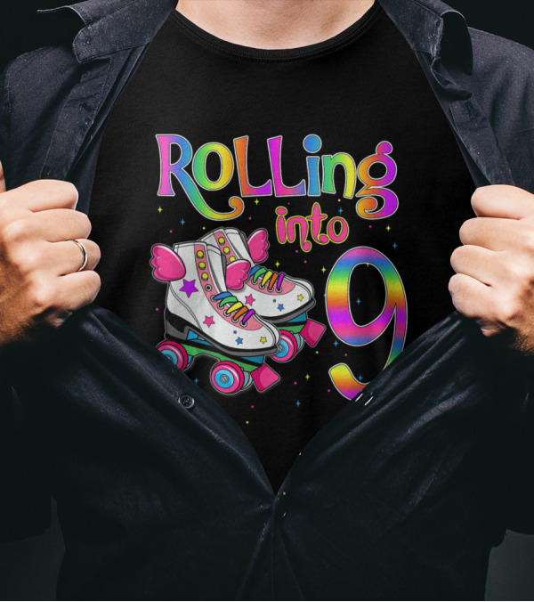 Rolling Into 9 Let's Roll I'm Turning 9 Roller Skate Kids T-Shirt