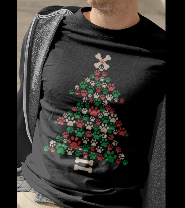 Christmas Tree Decorated With Bones And Paw Prints T-Shirt