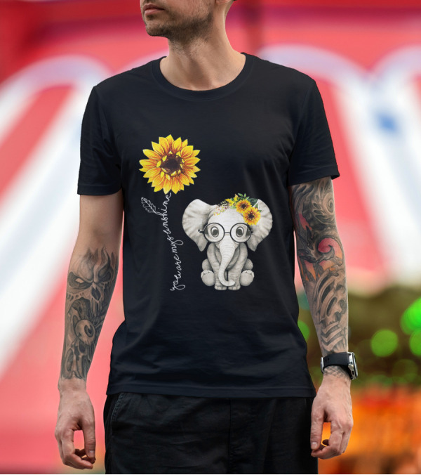 Premium T-Shirt: You Are My Sunshine Sunflower Elephant with Glasses and Floral Crown T-Shirt You Are My Sunshine Sunflower Elephant with Glasses and Floral Crown T-Shirt