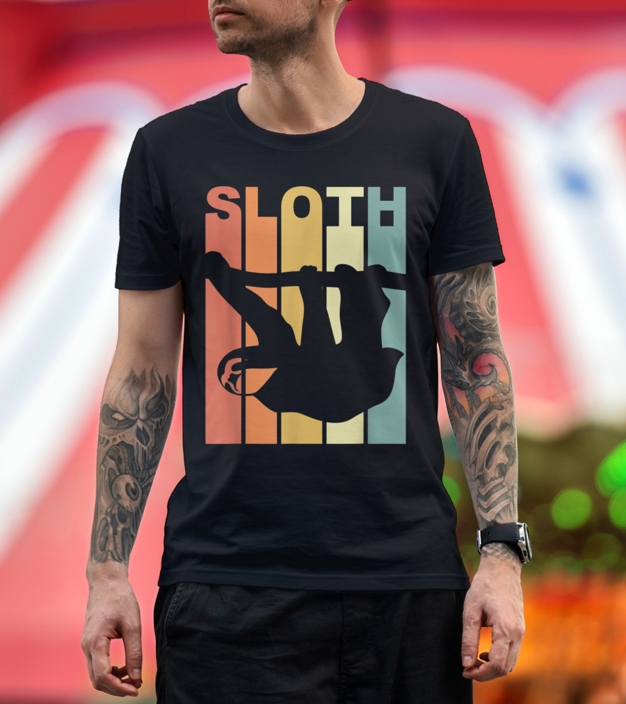 SLOTH Vintage Retro Silhouette Stripes T-Shirt