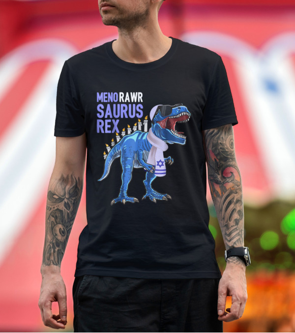 Premium T-Shirt: Menorawrsaurus Rex Dinosaur Hanukkah Candles and Scarf T-Shirt Menorawrsaurus Rex Dinosaur Hanukkah Candles and Scarf T-Shirt
