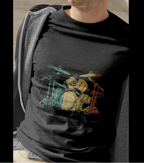 Drummer Vintage Drumset Funny Drummers Drumming Drum Set Retro Colorful Drum Kit T-Shirt