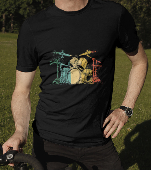 Drummer Vintage Drumset Funny Drummers Drumming Drum Set Retro Colorful Drum Kit T-Shirt